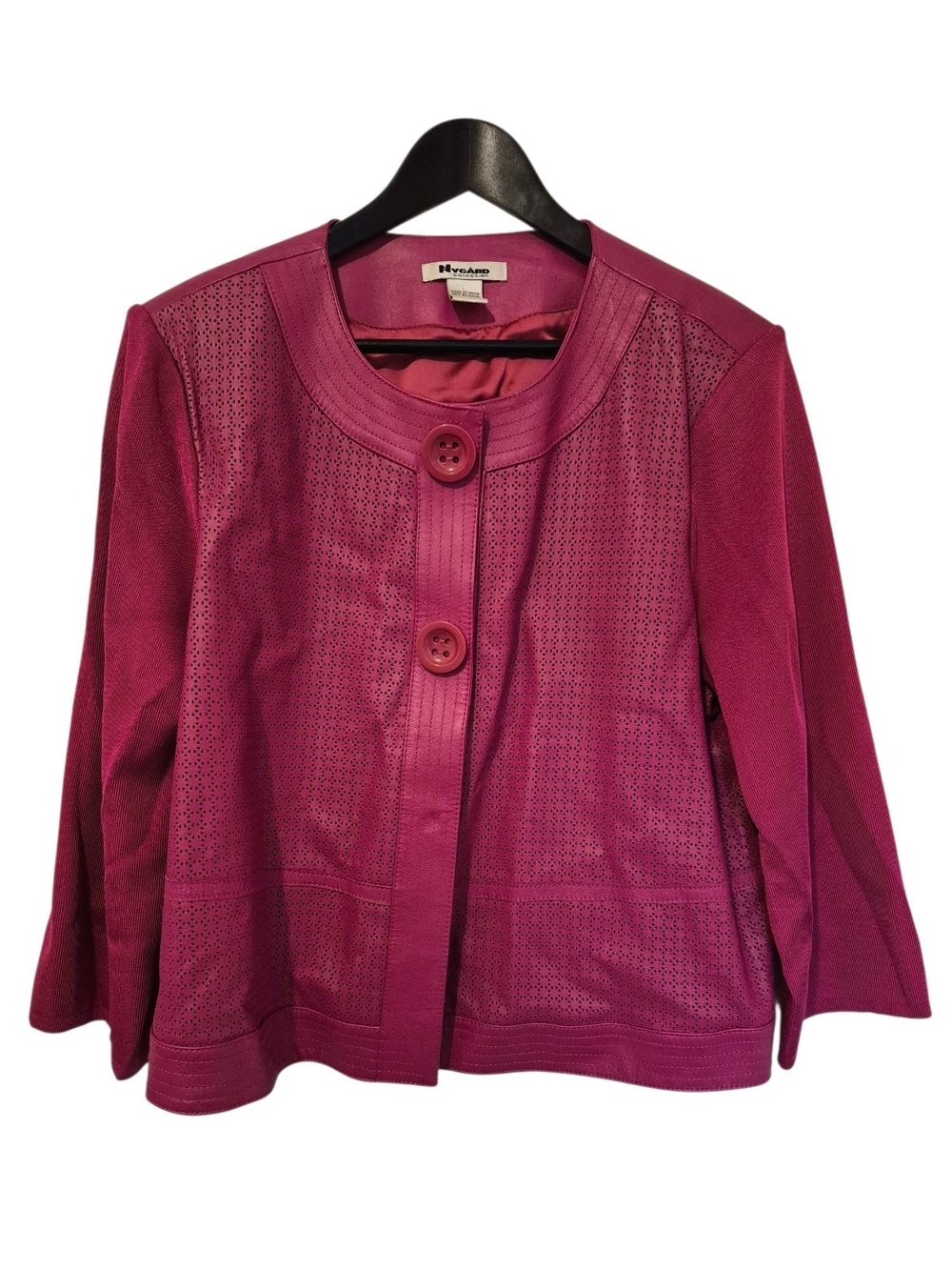 Nygard Collection Magenta Pink Perforated Leather Knit Jacket Size XL